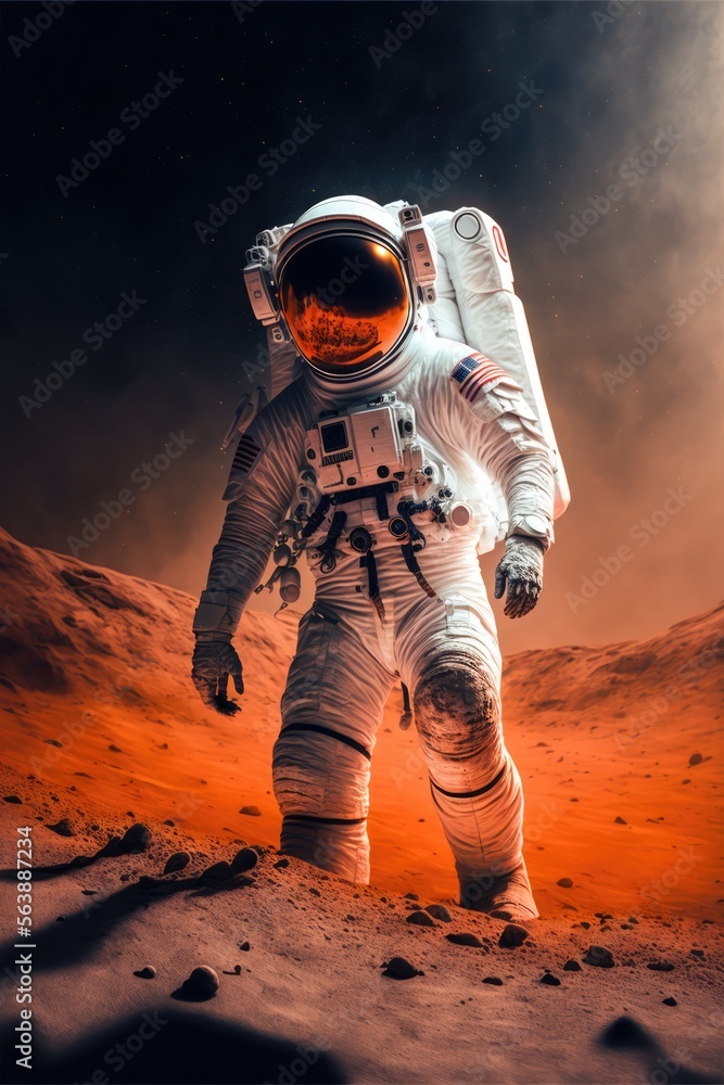 Poster astronaut on planet mars made with generative ai