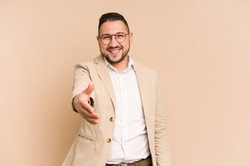 Adult latin business man cut out isolated smiling and raising thumb up
