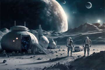 Fototapeta na wymiar Astronauts at moon base made with generative ai