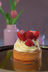 one cream cake with red berries