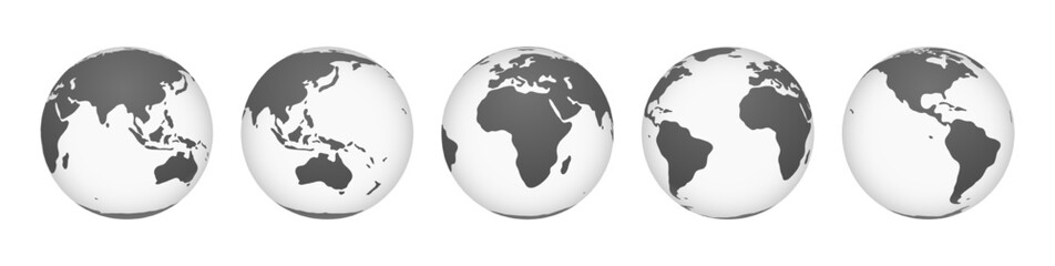 Spherical earth with continents and countries. Isolated global world map in angles and sides. Traveling and worldwide business, geography icon. Vector 3d realistic style