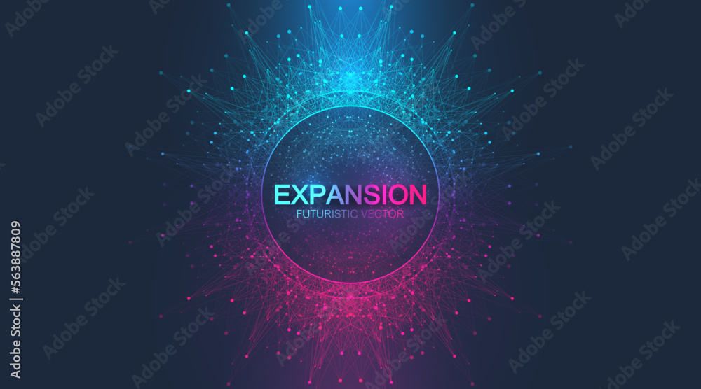 Poster expansion of life. colorful explosion background with connected line and dots, wave flow. visualizat