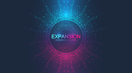 Expansion of life. Colorful explosion background with connected line and dots, wave flow. Visualization Quantum technology. Abstract graphic background explosion, motion burst, vector illustration © BAIVECTOR