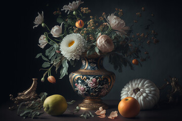 Baroque still life with flowers generated with AI
