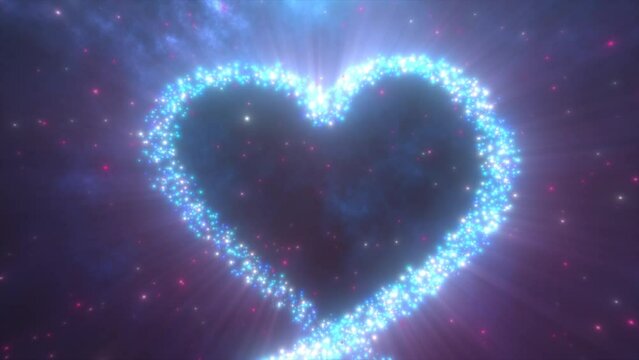 Glowing blue love heart made of particles on a blue festive background for Valentine's Day. Video 4k, motion design