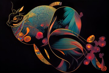 Vibrant Peacock - A Colorful Asian-Inspired Illustration
