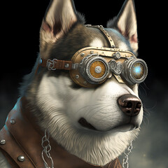 A steampunk-style husky dog. Generative AI