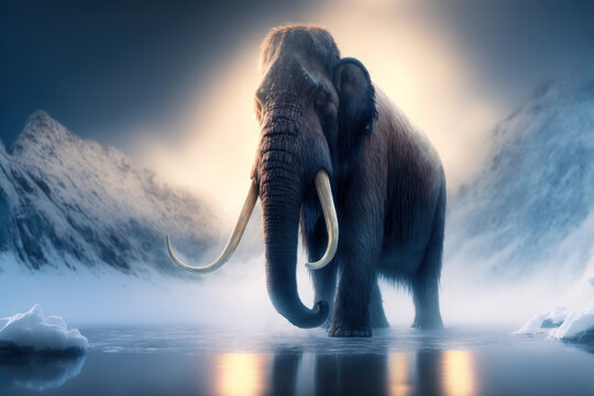 Prehistoric Mammoth In Ice Age. Generative Ai