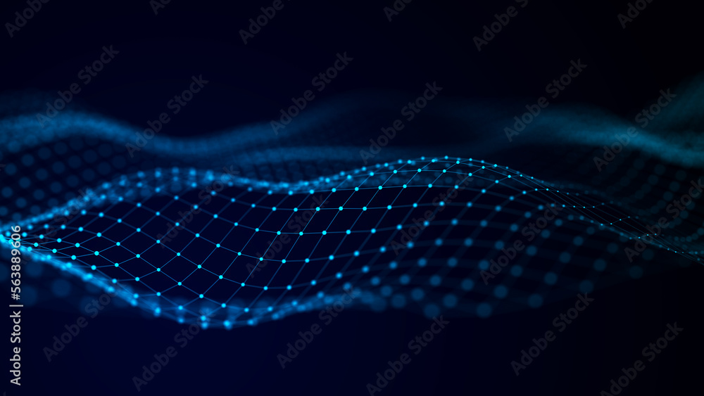 Poster abstract wave with connecting dots and lines. 3d rendering. big digital data background.