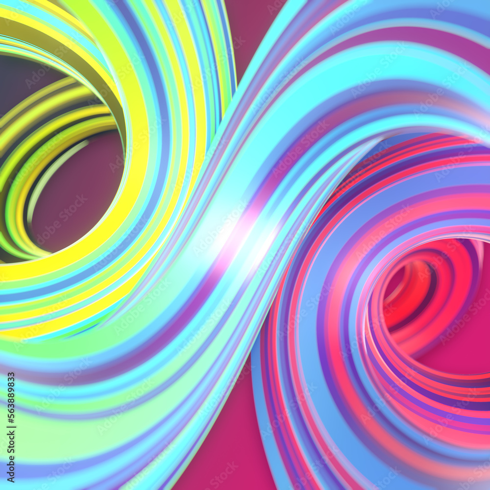 Leinwandbilder Curved wavy background of twisted geometric shapes. 3d rendering pattern in modern style. Digital illustration