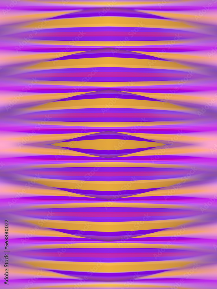 Fototapete Kaleidoscopic pattern of twisted geometric shapes with trendy color combination. 3d rendering digital illustration