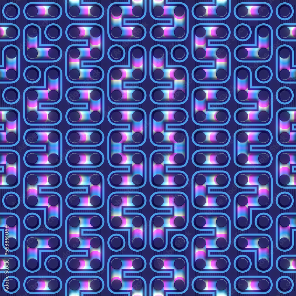 Aufkleber cartoon symmetrical geometric pattern with iridescent neon gradient. 3d rendering background. digita