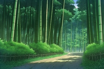 竹 森 道 日本 竹林 道路 青空 緑 植物, generative ai