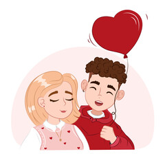 a couple of young people in love, a romantic illustration for Valentine's Day