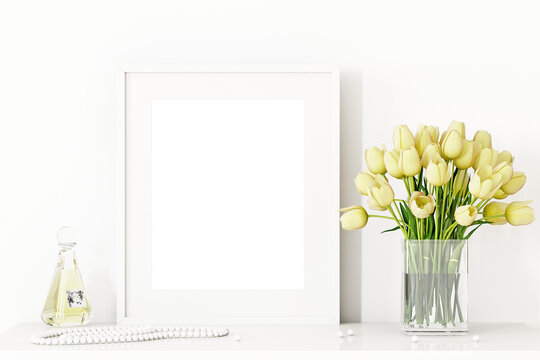Mockup frame with flowers yellow