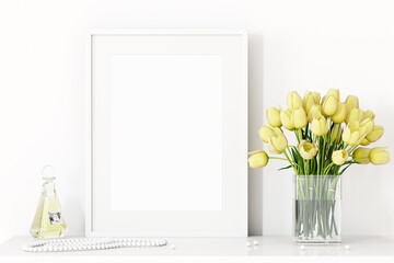 Mockup poster and yellow  flowers
