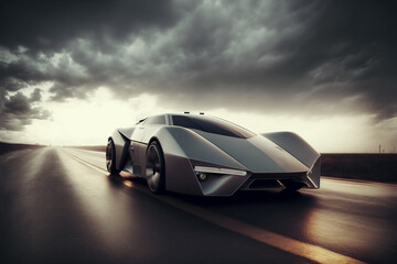 concept of futuristic electric car on the road , automotive , Generative AI