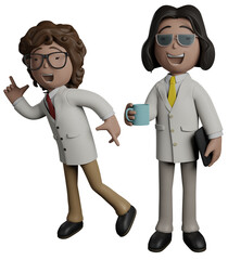 Cartoon character doctor in white coat happy cheerful smile isolated on white background. 3d render illustration.