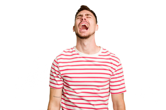 Young caucasian man cut out isolated shouting very angry, rage concept, frustrated. - Powered by Adobe