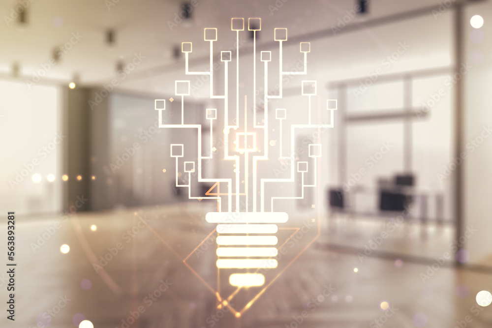 Aufkleber virtual creative idea concept with light bulb and microcircuit illustration on a modern furnished of