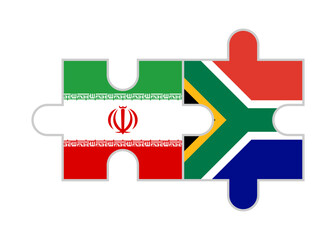 puzzle pieces of iran and south africa flags. vector illustration isolated on white background
