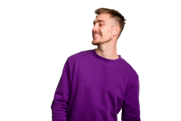 Young caucasian man cut out isolated relaxed and happy laughing, neck stretched showing teeth.