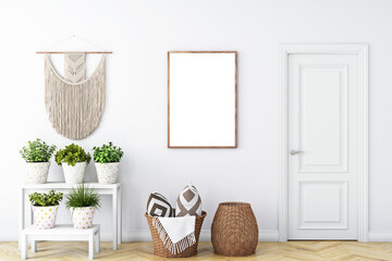 Mockup frame in living room, 3D rendering