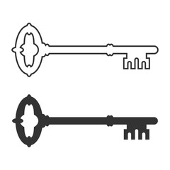 Vintage door keys icon set. Symbols ancient keys isolated on white background. Vector illustration