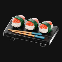 Premium asian food sushi icon 3d rendering on isolated background
