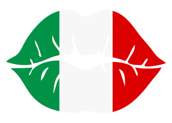 Logo I love Italy. Silueta aislada de labios de mujer con los colores de la bandera de Italia - obrazy, fototapety, plakaty
