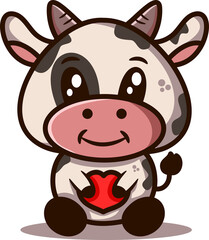 cute kawaii illustration of cow huging love