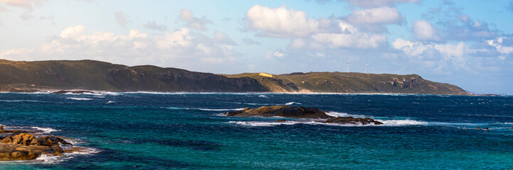 panorama of a unique coastline with wind farms on the cliff  near west cape howe national park; a...
