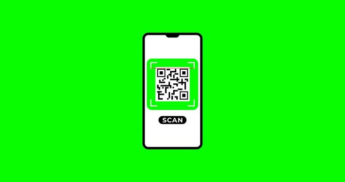 Scanning QR code with smartphone on green screen background 4K