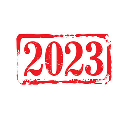 Red rubber stamp and text 2023. Vector Illustration and banner.