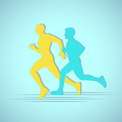 Fototapeta na wymiar Silhouettes of running men. Runners athletes. 