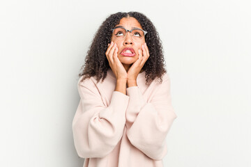 Young african american woman isolated on white background whining and crying disconsolately.