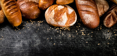 Different types of fresh homemade bread.