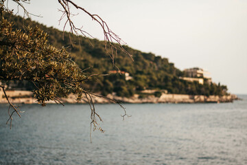 Blurred view of Croatian coast at the sea, summer travel inspiration