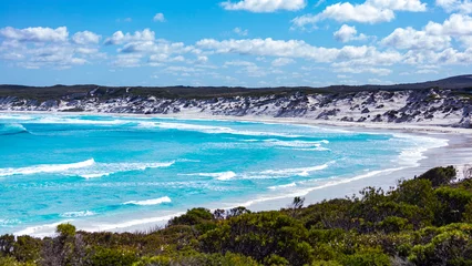 Fototapete Cape Le Grand National Park, Westaustralien panorama of paradise beach in cape le grand national park in western australia, unique beach with white sand and turquoise water surrounded by mighty hills