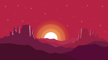 Desert at sunset vector illustration, suitable for poster, banner or modern background