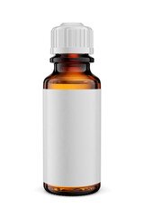 Blank medicine amber glass dropper bottle isolated on white. 3D rendering.