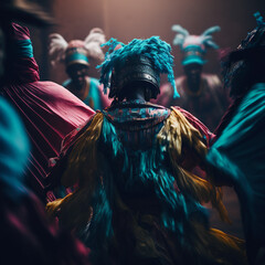 Persona che balla in mezzo ad una parata di carnevale