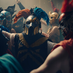 Persone mascherate che ballano a carnevale
