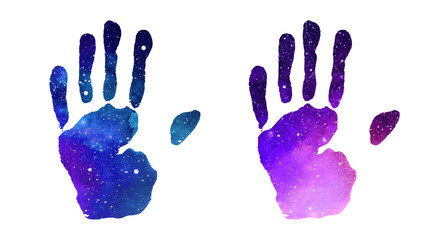 Hand galaxy print isolated on white background. Creative paint vector illustration