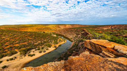 panorama of murchison river gorge in kalbarri national park, western australia; desert landscape...