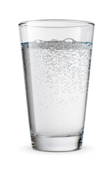 Glass of sparkling water isolated white.