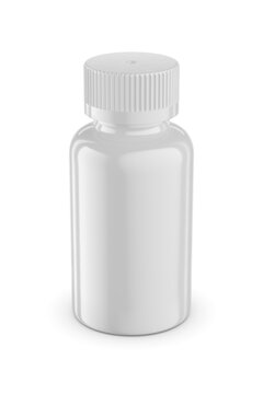 White medical bottle mockup template isolated on white. 3D rendering.