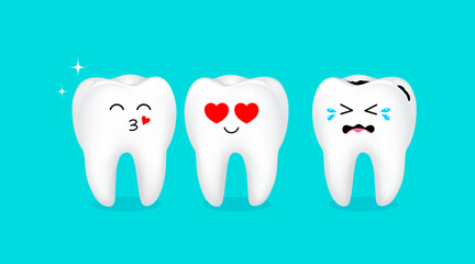 Cute cartoon tooth character design. Couple in love,  Valentine's day concept. Illustration.