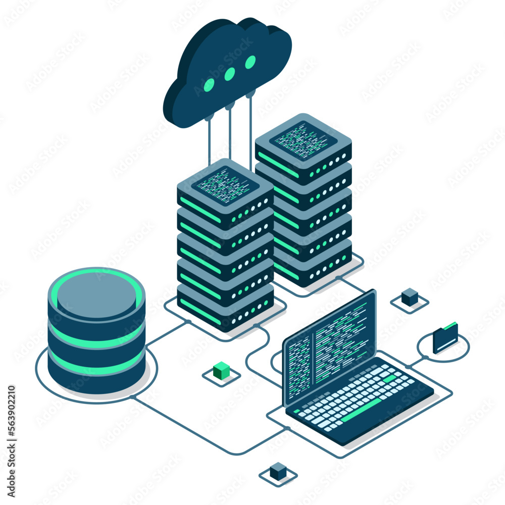 Poster cloud technology computing concept. modern cloud technology. data center isometric concept. isometri