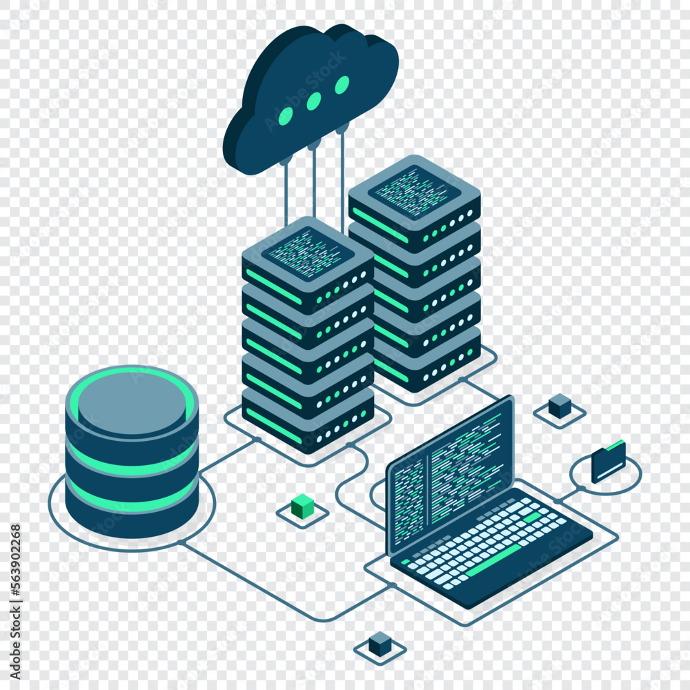 Poster cloud technology computing concept. modern cloud technology. data center isometric concept. isometri